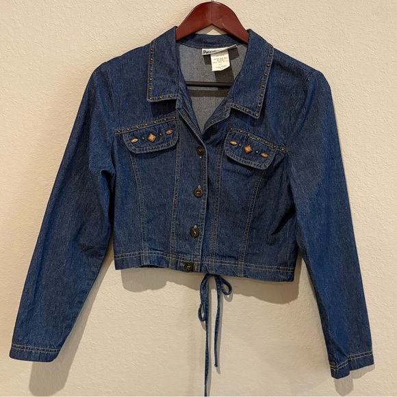 Vintage Piccalino Petites Studded Cropped Denim Jacket Women’s 6P Made in USA - Picture 1 of 16